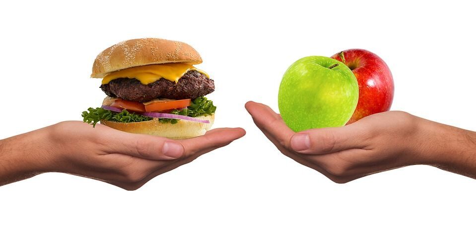 výber medzi zdravým a nezdravým jedlom